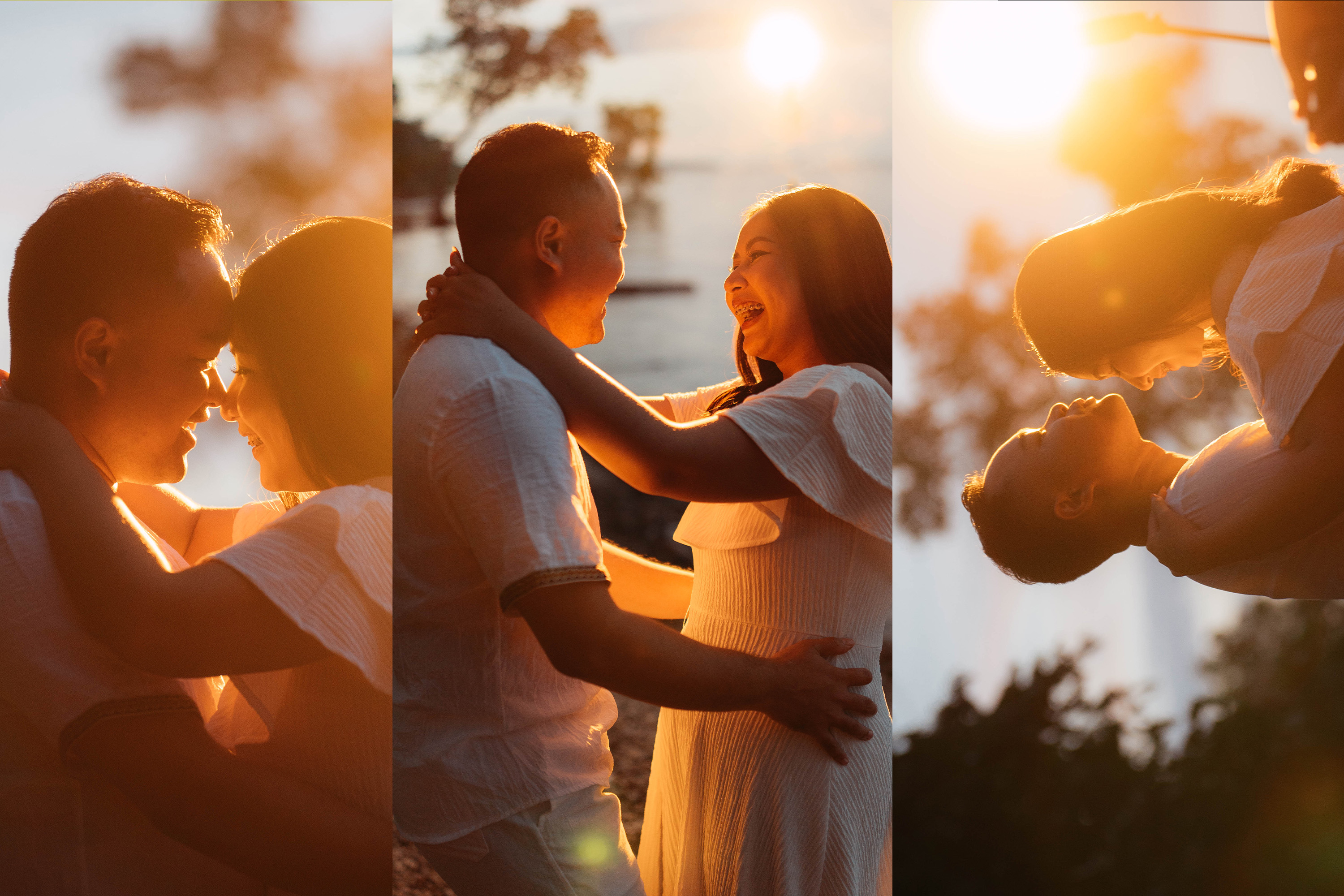 Couple during an outdoor prenup session in close-up moments
